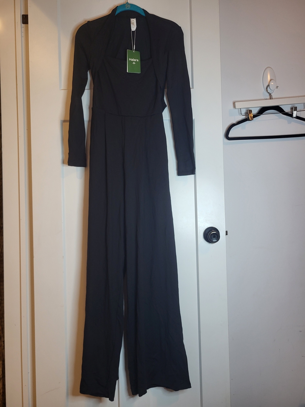 HALARA Black Long Sleeve Wide-Leg Jumpsuit